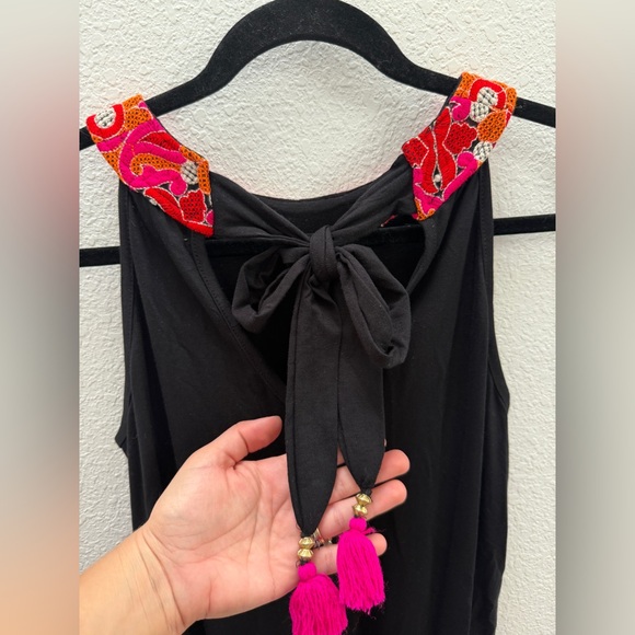 Anabella Black Dress with Pink and Orange Embroidered Neckline size S/M - Picture 5 of 8